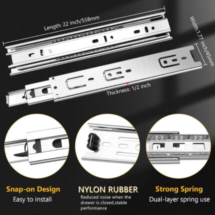Ball Bearing Drawer Slides 16 Inch — 6 Pairs, Full Extension, 100 lb