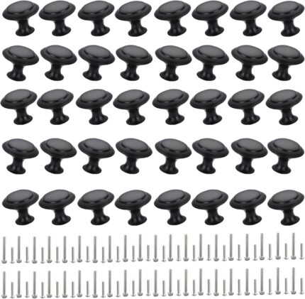 Cabinet Knobs and Drawer Pulls — 40 Pieces, Matte Black Zinc Alloy