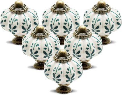 Ceramic Pumpkin Knobs with Leaf Pattern — 12 Pack, Ivory