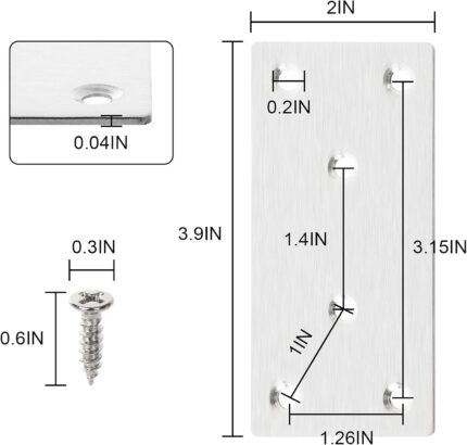 Flat Mending Plates 4 x 2 Inch — 30 Pack, Stainless Steel