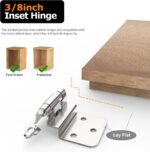 Inset Cabinet Hinges 3/8 Inch — 50 Pack, Self Closing with Door Bumpers