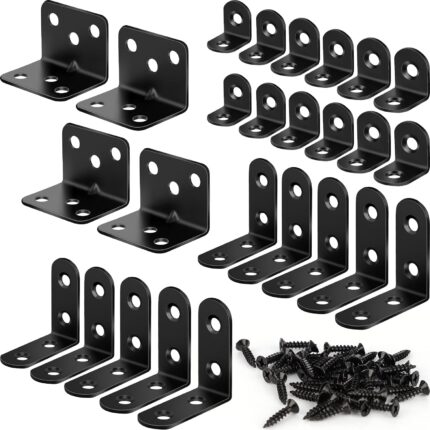 L Bracket Corner Brace Kit — 26 Pieces in 3 Sizes, Black Stainless Steel