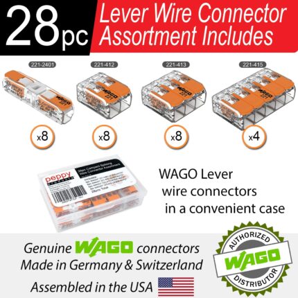 Lever Wire Connectors — 28 Piece Compact Splicing Assortment with Case