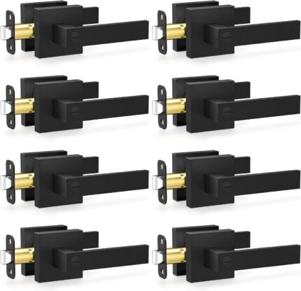 Privacy Door Handles Interior — 8 Pack, Matte Black Keyless