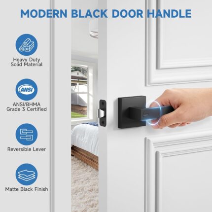 Privacy Door Handles Interior — 8 Pack, Matte Black Keyless