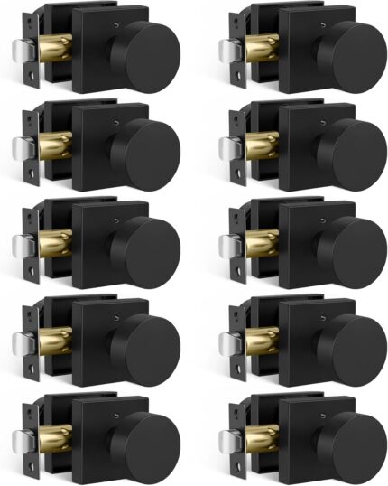 Privacy Door Knobs Interior — 10 Pack, Matte Black Zinc Alloy