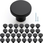 Round Cabinet Knobs 1-1/5 Inch — 30 Pack, Matte Black