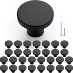Round Cabinet Knobs 1-1/5 Inch — 30 Pack, Matte Black