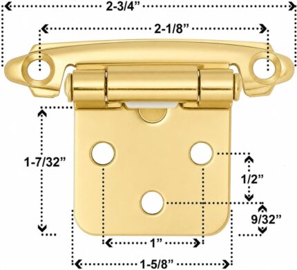 Self Closing Cabinet Hinges 1/2 Inch Overlay — 50 Pack, Brushed Gold