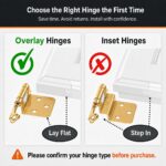 Self Closing Cabinet Hinges 1/2 Inch Overlay — 50 Pack, Brushed Gold