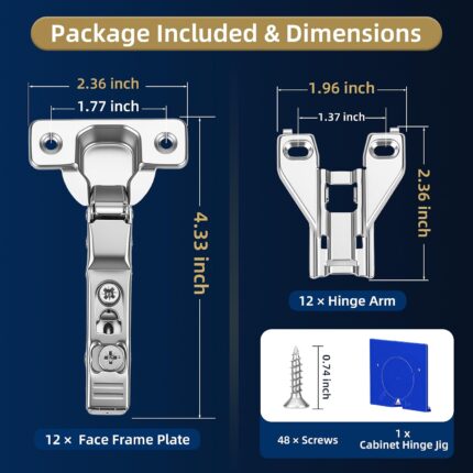 Soft Close Concealed Cabinet Hinges 1/2 Inch Overlay — 12 Pack, 105 Degree