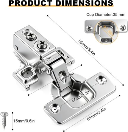 Soft Close Concealed Hinges 1/2 Inch Overlay — 4 Pack, 105 Degree