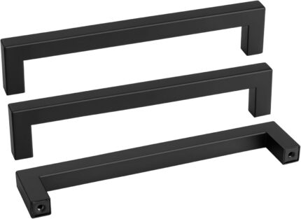 Square Bar Cabinet Handles 8 Inch — 10 Pack, Black Stainless Steel