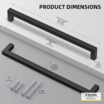 Square Bar Cabinet Handles 8 Inch — 10 Pack, Black Stainless Steel
