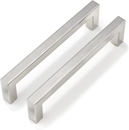 Square Drawer Pull Handles 5 Inch — 30 Pack, Brushed Nickel Stainless