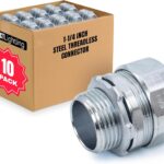Threadless Conduit Connectors 1-1/4 Inch — 10 Pack, Zinc Plated Steel