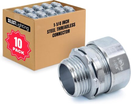 Threadless Conduit Connectors 1-1/4 Inch — 10 Pack, Zinc Plated Steel
