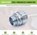 Threadless Conduit Connectors 1-1/4 Inch — 10 Pack, Zinc Plated Steel
